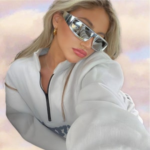 Cielo Y2K Chrome Sunglasses - Y2K Sunglasses, Wrap Sunglasses, Rave Outfit, Festival Outfit, 90s 2000s, Silver Sunglasses, Mirror Sunglasses