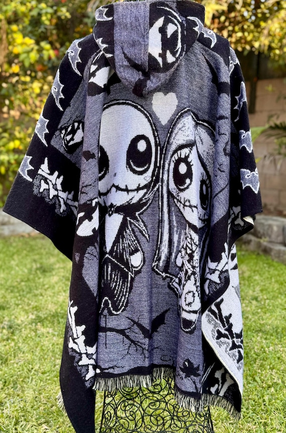 Poncho, Skellington Poncho Unisex Hooded Alpaca Wool Cape - Etsy
