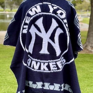 New York Yankees  sports poncho, hooded poncho, Alpaca wool blend poncho