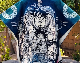 Handmade Anime Dragon Ball Z Alpaca Poncho, Hooded Unisex Cape (39" Side)