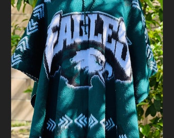 Handcrafted Philadelphia Eagles Alpaca Wool Blend Hooded Poncho