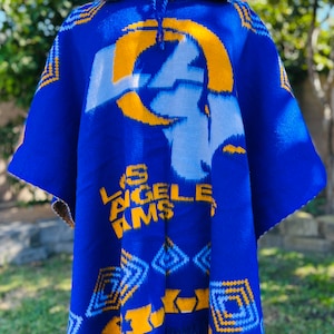 Rams sports poncho, hooded poncho, Alpaca wool blend poncho