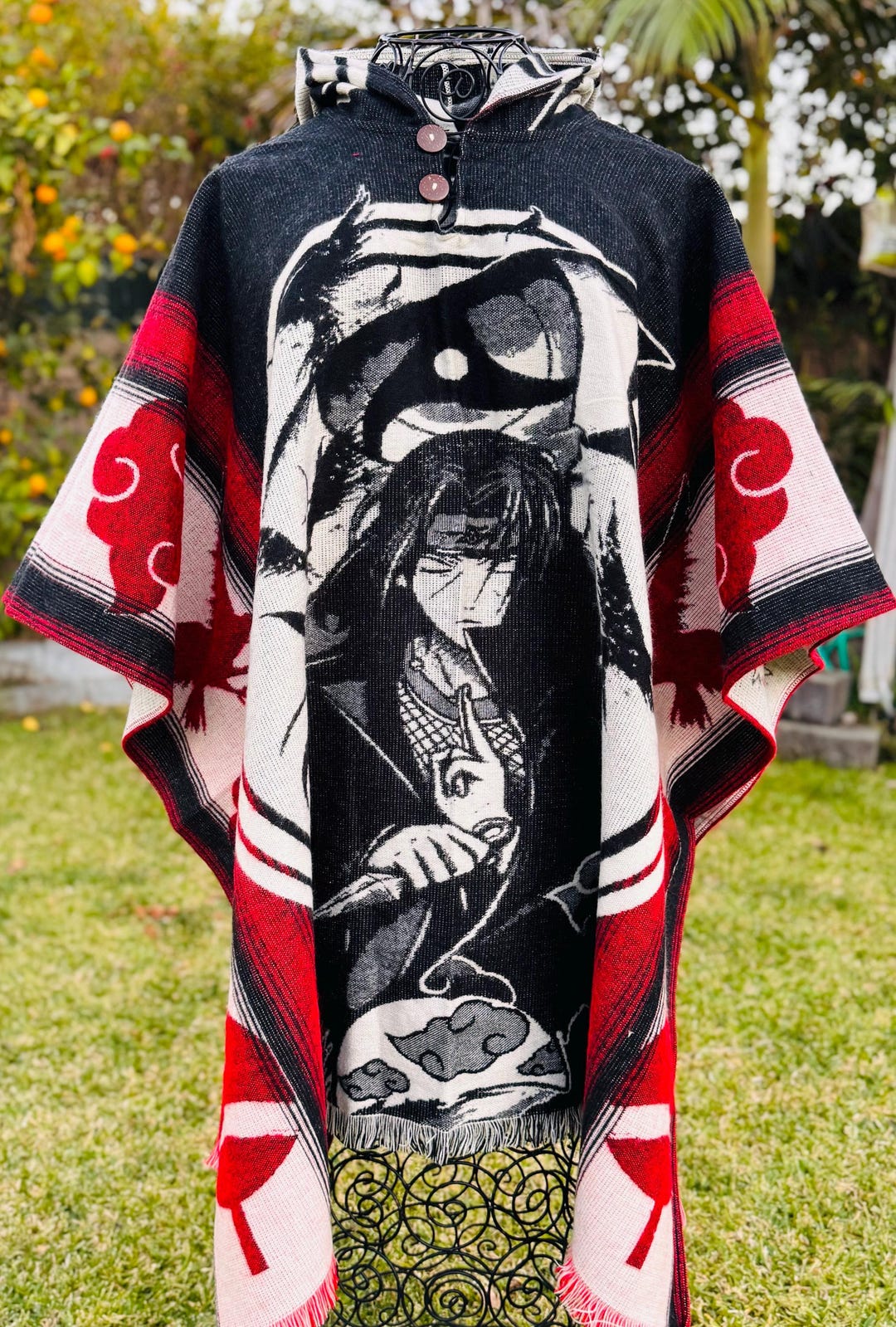 【ESC STUDIO】Lettering poncho Anime Alpaca Poncho, Poncho Unisex Hooded Alpaca Wool Cape