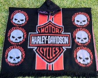 Poncho sportivo Harley Davidson, poncho con cappuccio, poncho in misto lana Alpaca
