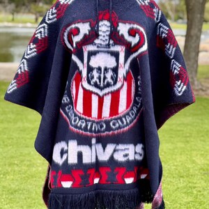 Chivas soccer sports poncho, hooded poncho, Alpaca wool blend poncho