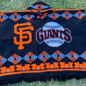 San Francisco Giants sports poncho, hooded poncho, Alpaca wool blend poncho