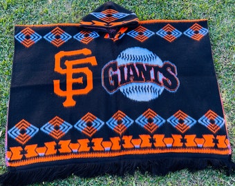 San Francisco Giants sports poncho, hooded poncho, Alpaca wool blend poncho