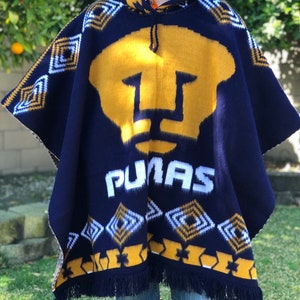 Pumas soccer  sports poncho, hooded poncho, Alpaca wool blend poncho