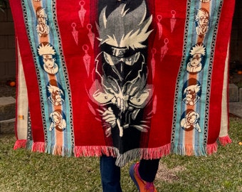 Anime Alpaca Poncho, Poncho unisex con capucha, capa de lana de Alpaca, diseño exclusivo, talla única