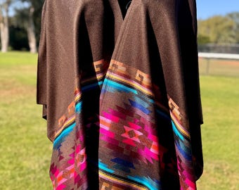 Handwoven Alpaca Shawl Cape: Reversible Native Poncho