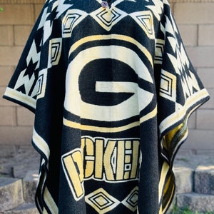 Packers sports poncho, hooded poncho, Alpaca wool blend poncho