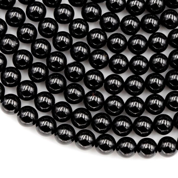 AAA Natural Black Tourmaline Gemstone Round Smooth Beads | Sold by Strand 15.5" | Size Available 4mm 6mm 8mm 10mm | for Jewelry Making