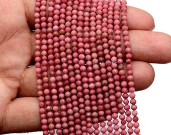 AAA Natural Pink Rhodonite Gemstone Round Micro Faceted Beads | Sold by Strand 15.5" | Available 2mm 3mm 4mm | for Jewelry Making
