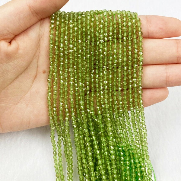 Natural Olivine Round 2 MM Micro Faceted Beads Rondell Strand August Birthstone Gemstone