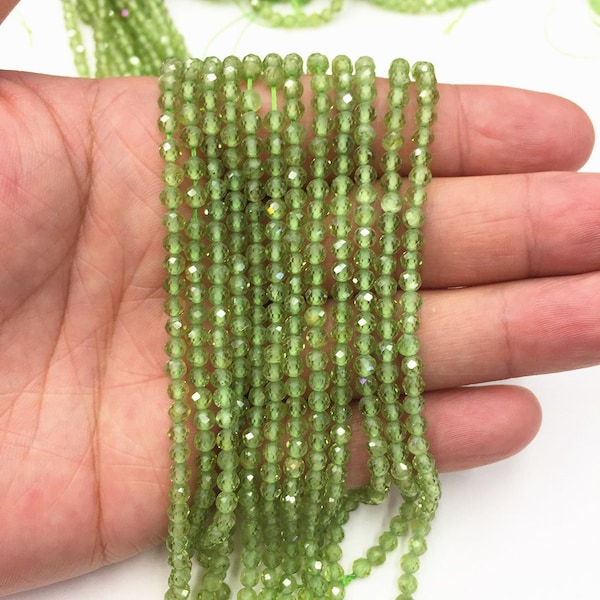 AAA Natural Peridot Gemstone Round Micro Faceted Beads | Sold by Strand 15.5" | Size Available 2mm 3mm | for Jewelry Making