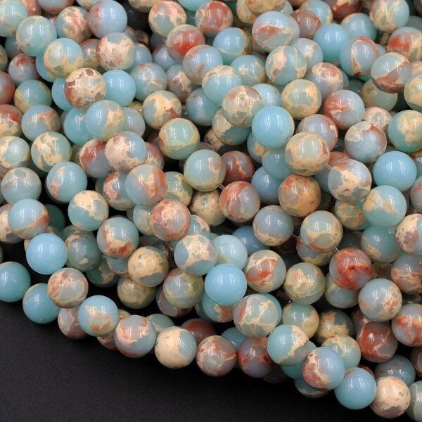 Perles rondes lisses en jaspe naturel AAA Aqua Terra | Vendu par brin 15,5" | Taille disponible 4 mm 6 mm 8 mm 10 mm | pour la fabrication de bijoux