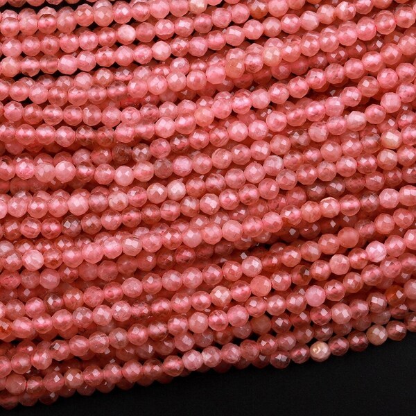 AAA Natural Rhodochrosite Gemstone Round Micro Faceted Beads | Sold by Strand 15.5" | Size Available 2mm 3mm 4mm | for Jewelry Making