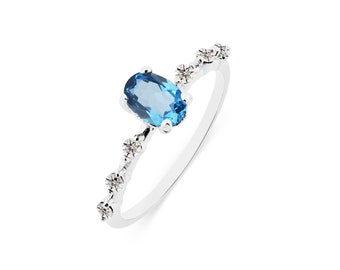 Natural Blue Topaz & Moissanite Gemstone 925 Sterling Silver Handmade Ring / Gift For Anniversary/Birthday/Christmas/November Birthstone