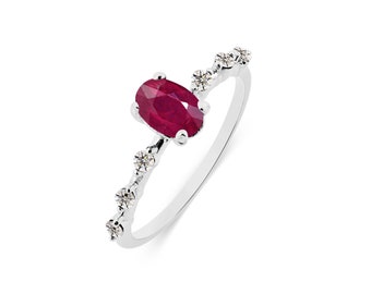 Natural Ruby & Moissanite Gemstone 925 Sterling Silver Handmade Ring / Gift For Anniversary/Birthday/Christmas/July Birthstone