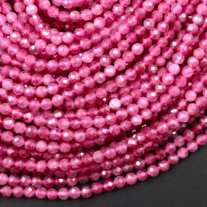 AAA Natural Pink Tourmaline Gemstone Round Micro Faceted Beads | Sold by Strand 15.5" | Available 2mm 3mm 4mm | for Jewelry Making