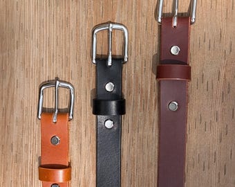 Slim Full-Grain Leather Belt: Women's Veg Tan Waist Belt, Handmade in Canada