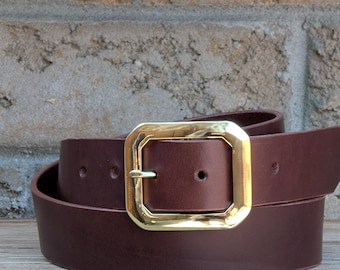Full Grain Leather Belt with Golden Brass Buckle - Italian Veg Tan