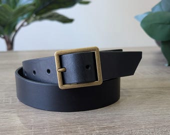 Black Leather Waist Belt: Italian Veg Tan, Square Buckle, Made in Canada