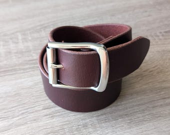 Brown Classic Leather Belt –  1.5 Inch Wide, handmade in Canada