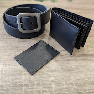 Leren riem, leren portemonnee en leren kaarthouderset, 3-delige cadeauset voor heren, volnerf leer gemaakt in Canada