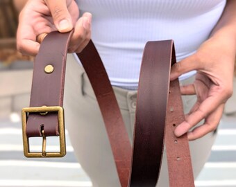 Cognac Leather Waist Belt: Italian Veg Tan, Square Buckle, Made in Canada
