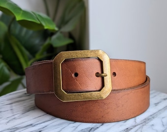 Handcrafted Full Grain Leather Belt: Antique Brass Buckle, handmade in Canada, belt for him, belt for her, unisex belt