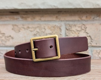 Tanned/Cognac Leather Belt, Women's Leather Waist Belt Made in Canada, Vachetta Leather High Waist Belt with Square Buckle