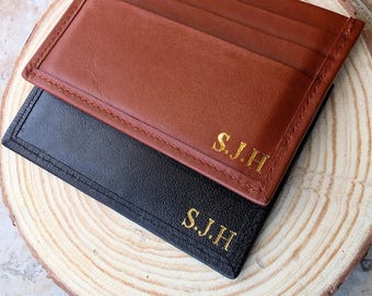 Minimalist Lamb Leather Card Wallet: RFID Blocking, Custom Initials