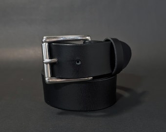 Black Leather Belt made with Full Grain leather and stainless steel buckle.
