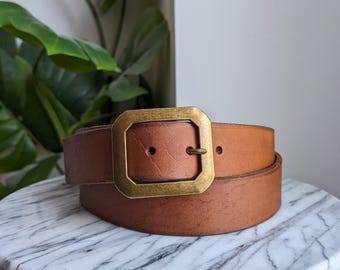 Wide Leather Belt: Handmade Veg Tan Belt with Square Buckle