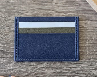 Blue Full Grain Leather Credit Card Holder - Minimalist & Durable