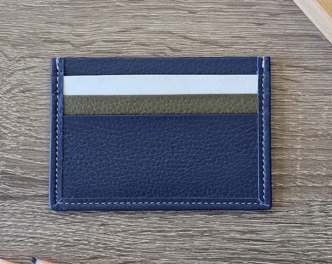 Blue Full Grain Leather Credit Card Holder - Minimalist & Durable