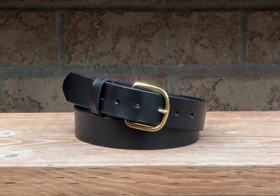 1'1/2 inch Brass buckle Black Leather Belt, Casual Handmade Belt, Full grain Leather Belt, Made in Canada, Gift for him, Gift for her