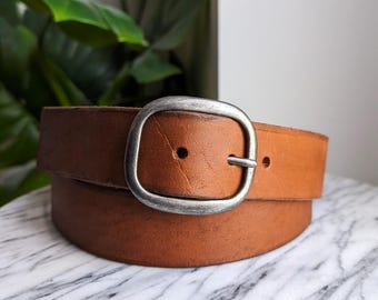 Oval Leather tan belt, Handmade In Canada