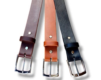 Brown Leather belt, Classic buckle made with full-grain leather in Canada.
