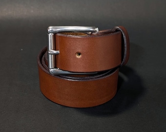 1-1/2 inch leather belt with statement buckle - Full grain leather belt
