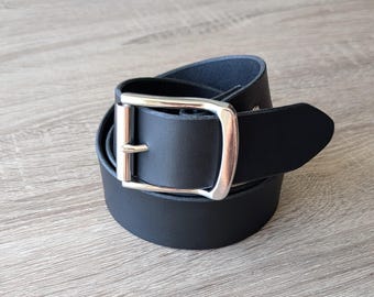 Black Full Grain Leather Belt – Classic Buckle -  1.5 Inch Wide, handmade in Canada