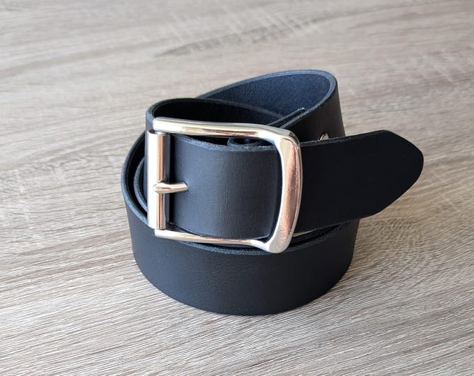 Black Leather Belt with Unique Buckle, Leather Belt, Buckle with Leather Strap, Handmade Belt Made in Canada, Gift for him