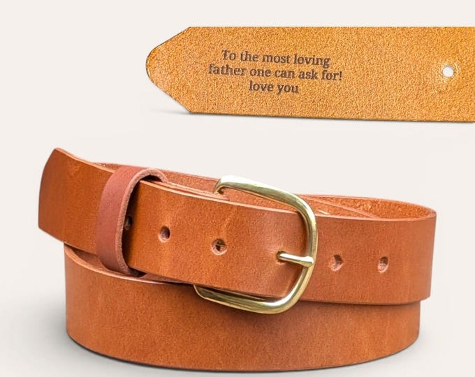 Slim, brown leather belt, full-grain leather handmade in Canada. Brass buckle women's belt, handcrafted  leather belt, Gift for her