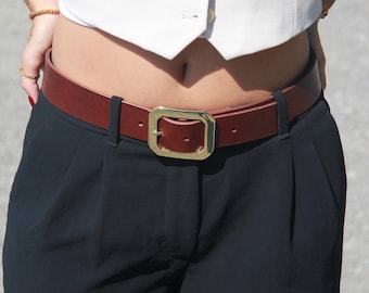 Statement Buckle Tan leather belt- Made In Canada