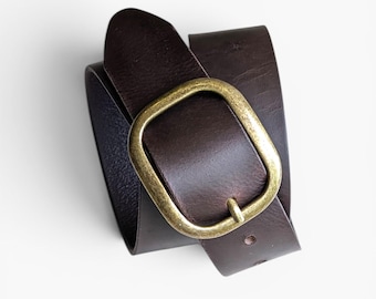 Dark Brown Leather belt, Women's leather belt, Full grain leather belt with oval buckle, handmade in Canada