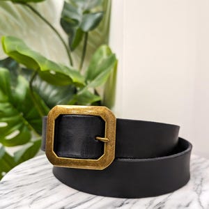 Unique Leather Wide belt, Square Buckle Leather Belt, Handmade in Canada, Full Grain Leather, Gift for Her, Wide belt, Waist Leather Belt