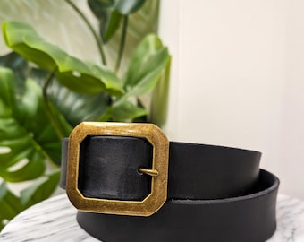 Unique Leather Wide belt, Square Buckle Leather Belt, Handmade in Canada, Full Grain Leather, Gift for Her, Wide belt, Waist Leather Belt