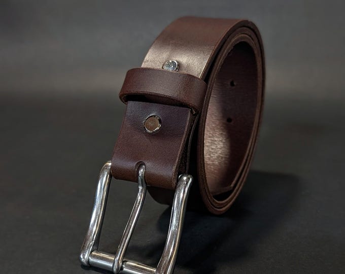 Featured listing image: Full Grain Leather Belt, Stainless Steel Big Buckle, 1.5 inch wide