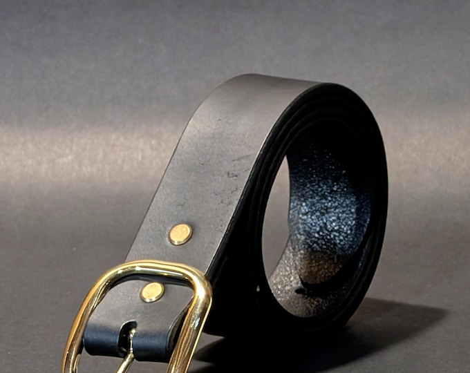 Featured listing image: Wide Veg Tan Leather Belt: Oval Buckle, Handmade in Canada